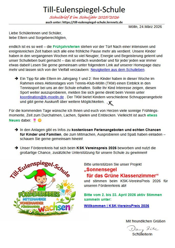 Unser 8. Schulbrief - hier klicken